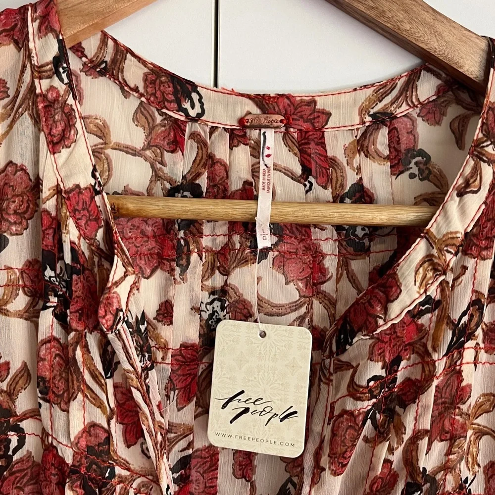 Free People Women’s See It Through Pleated Front Floral Maxi Dress Large NWT - Picture 8 of 16